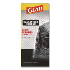 Glad Guaranteed Strong 30 in. x 33 in. 1.05 mil 30 Gallon Three-Ply Large Drawstring Trash Bags - Black (168/Carton)