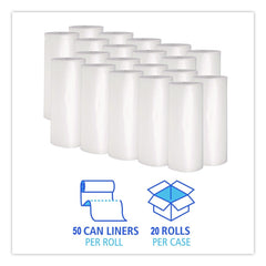 Boardwalk Z4831LN GR1 16 Gallon 7 mic 24 in. x 31 in. Perforated Roll High Density Can Liners - Natural (50 Bags/Roll, 20 Rolls/Carton)