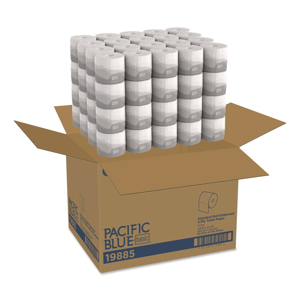 Georgia Pacific Professional 2-Ply Septic Safe Pacific Blue Basic Embossed Bathroom Tissue - White (80 Rolls/Carton)