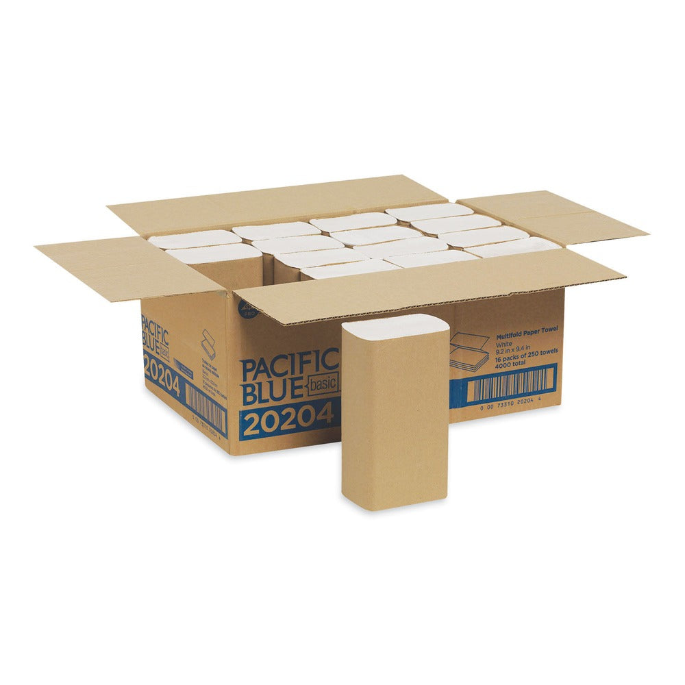 Georgia Pacific Professional 20204 9.2 in. x 9.4 in. 1-Ply Pacific Blue Basic Folded Paper Towel - White (4000/Carton)