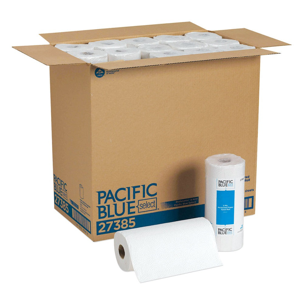 Georgia Pacific Professional 27385 11 in. x 8.8 in. 2-Ply Pacific Blue Select Perforated Kitchen Paper Towel Roll - White (30 Rolls/Carton)