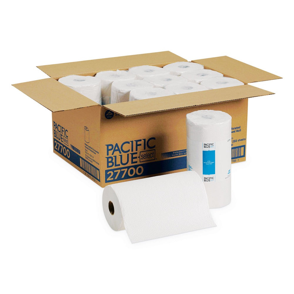 Georgia Pacific Professional 27700 11 in. x 8.8 in. 2-Ply Pacific Blue Select Perforated Kitchen Paper Towel Roll - White (12 Rolls/Carton)