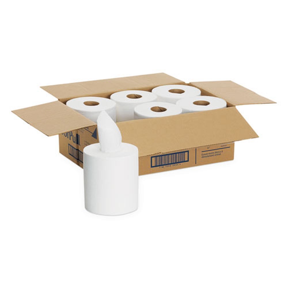 Georgia Pacific Professional 28124 SofPull 7.8 in. x 15 in. 1-Ply Center-Pull Perforated Paper Towels - White (320/Roll, 6-Rolls/Carton)