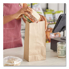 Ross & Wallace Paper Products 6 in. x 3.88 in. x 12.5 in. #8 Size Grocery Paper Bags - Kraft (500/Bundle)