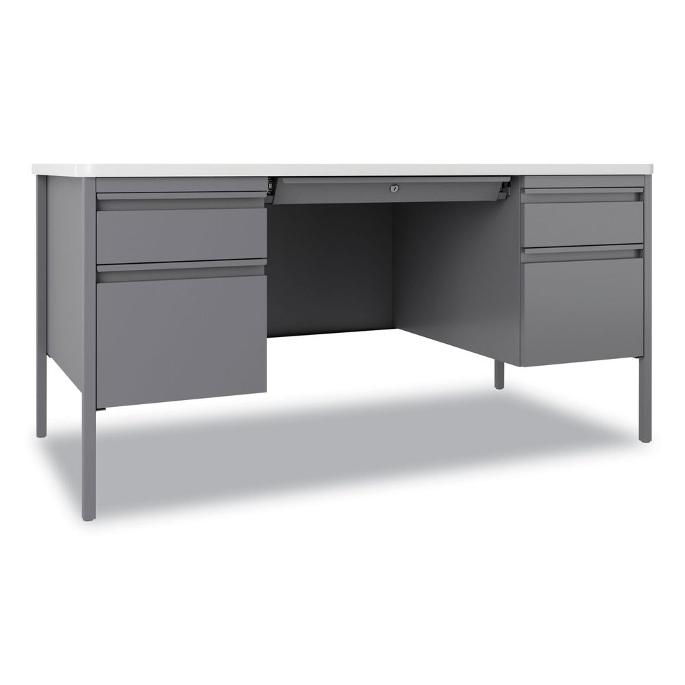 Hirsh Industries 60 in. x 30 in. x 29.5 in. Left and Right-Hand Pedestals Box/File Drawer Format Teachers Pedestal Desks - White/Platinum