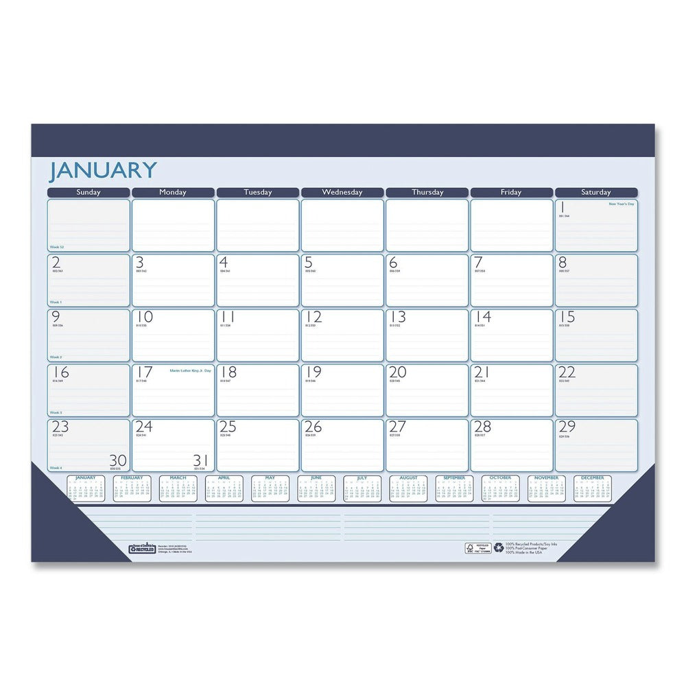 House of Doolittle 22 in. x 17 in. 12-Month (Jan-Dec 2026) Recycled Contempo Desk Pad Calendar - White/Blue Sheets/Blue Binding/Blue Corners