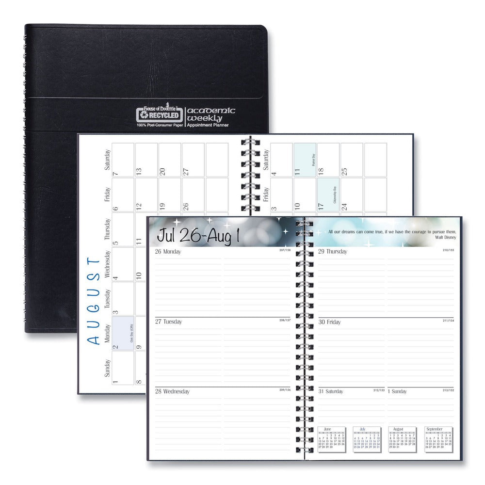 House of Doolittle 8 in. x 5 in. 13-Month (Aug 2025-Aug 2026) Recycled Academic Weekly/Monthly Appointment Planner - Black Cover