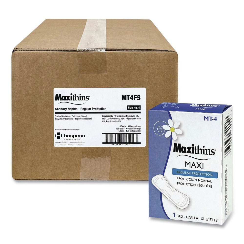HOSPECO Maxithins No. 4 Maxi Absorbency Individually Boxed Vended Sanitary Napkins (100/Carton)