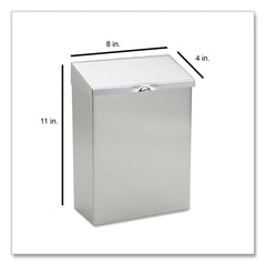 HOSPECO 8 in. x 4 in. x 11 in. Wall Mount Sanitary Napkin Receptacle - Stainless Steel