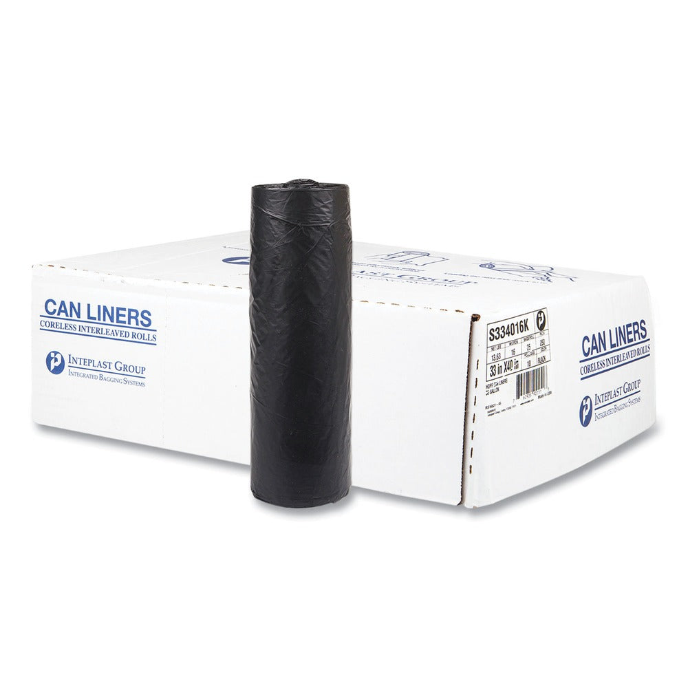 Inteplast Group S334016K 33 in. x 40 in. 16 mic 33 Gallon High-Density Commercial Can Liners - Black (250/Carton)