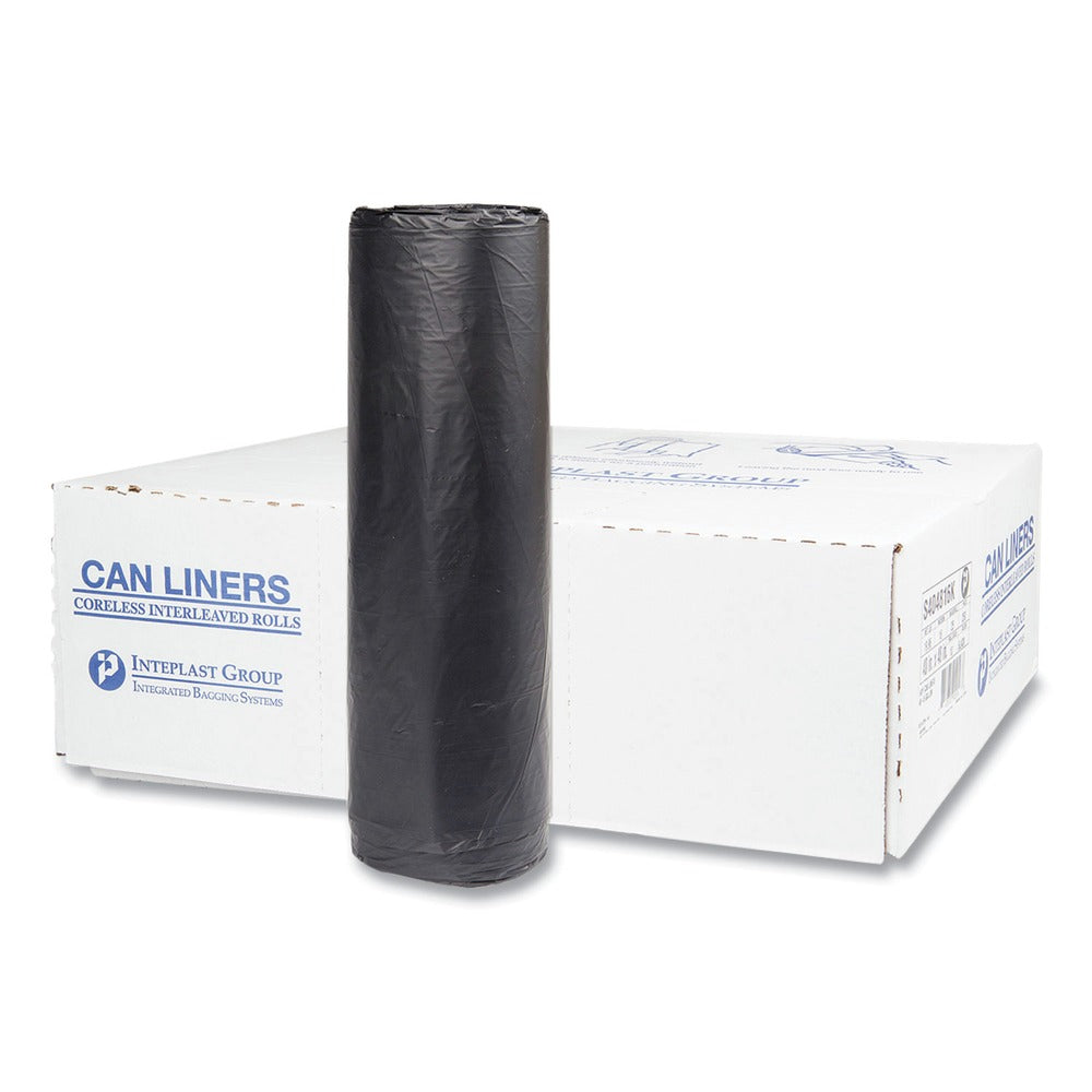 Inteplast Group 45 gal. 16 microns 40 in. x 48 in. High-Density Interleaved Commercial Can Liners - Black (25 Bags/Roll, 10 Rolls/Carton)