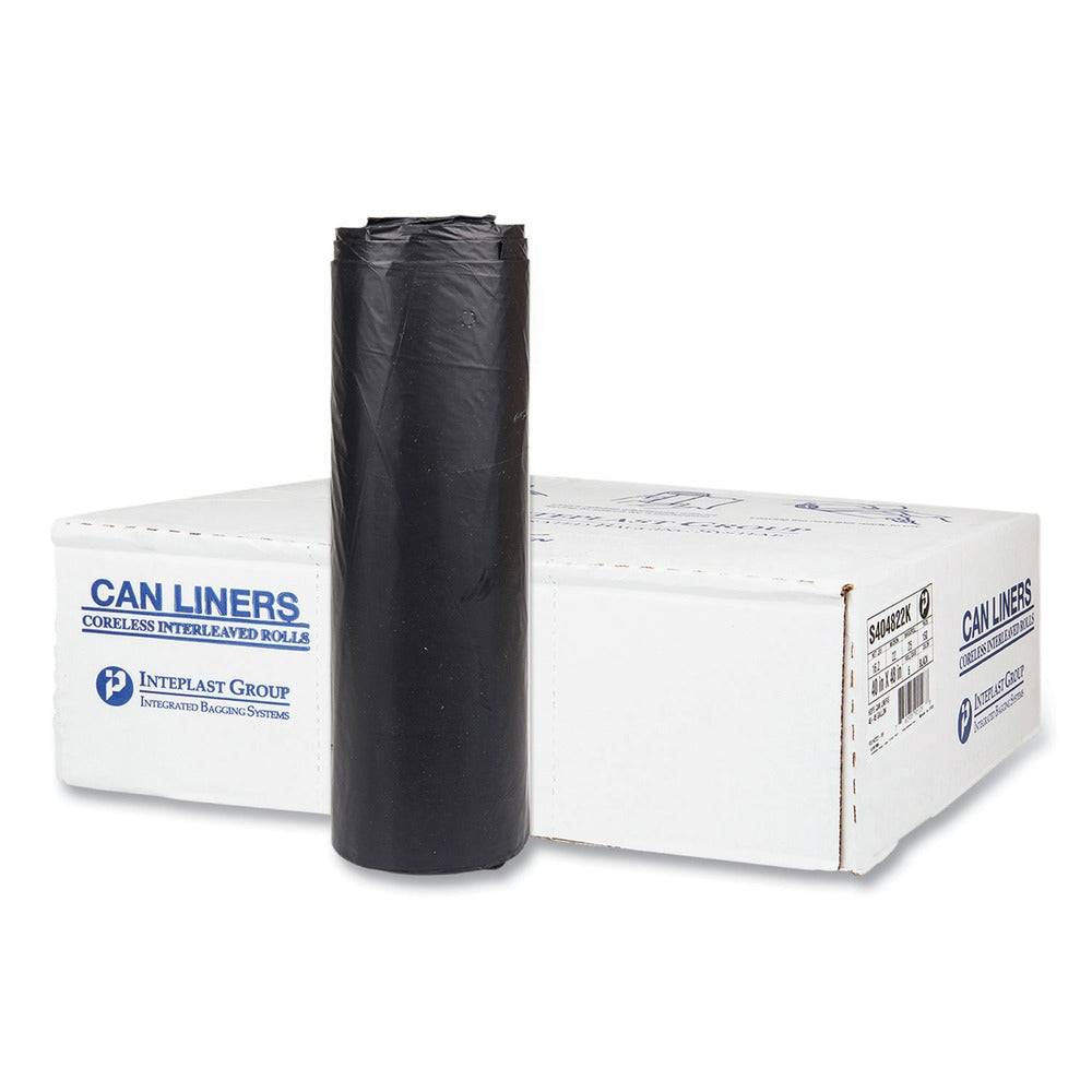 Inteplast Group S404822K 45 gal. 22 microns 40 in. x 48 in. High-Density Interleaved Commercial Can Liners - Black (25 Bags/Roll, 6 Rolls/Carton)
