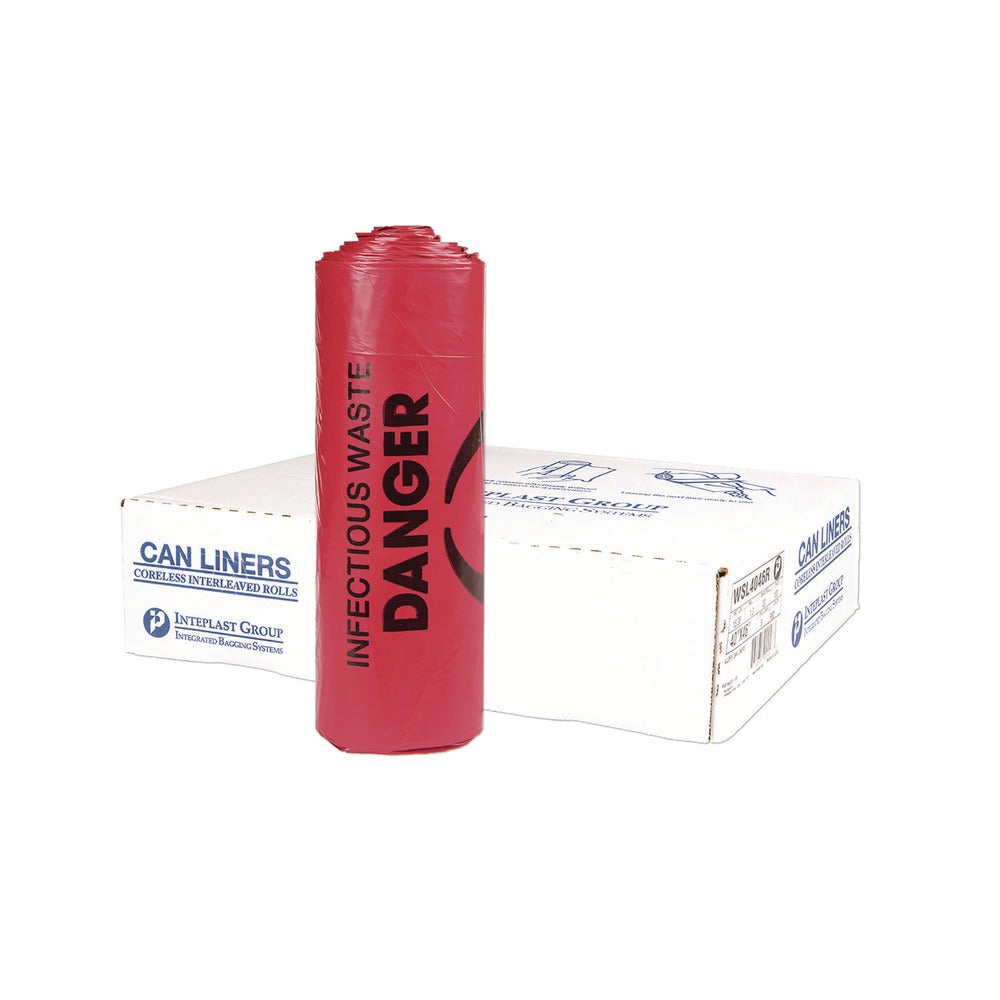 Inteplast Group 33 gal. 1.3 mil 33 in. x 39 in. Institutional Low-Density Can Liners - Red (25 Bags/Roll, 6 Rolls/Carton)