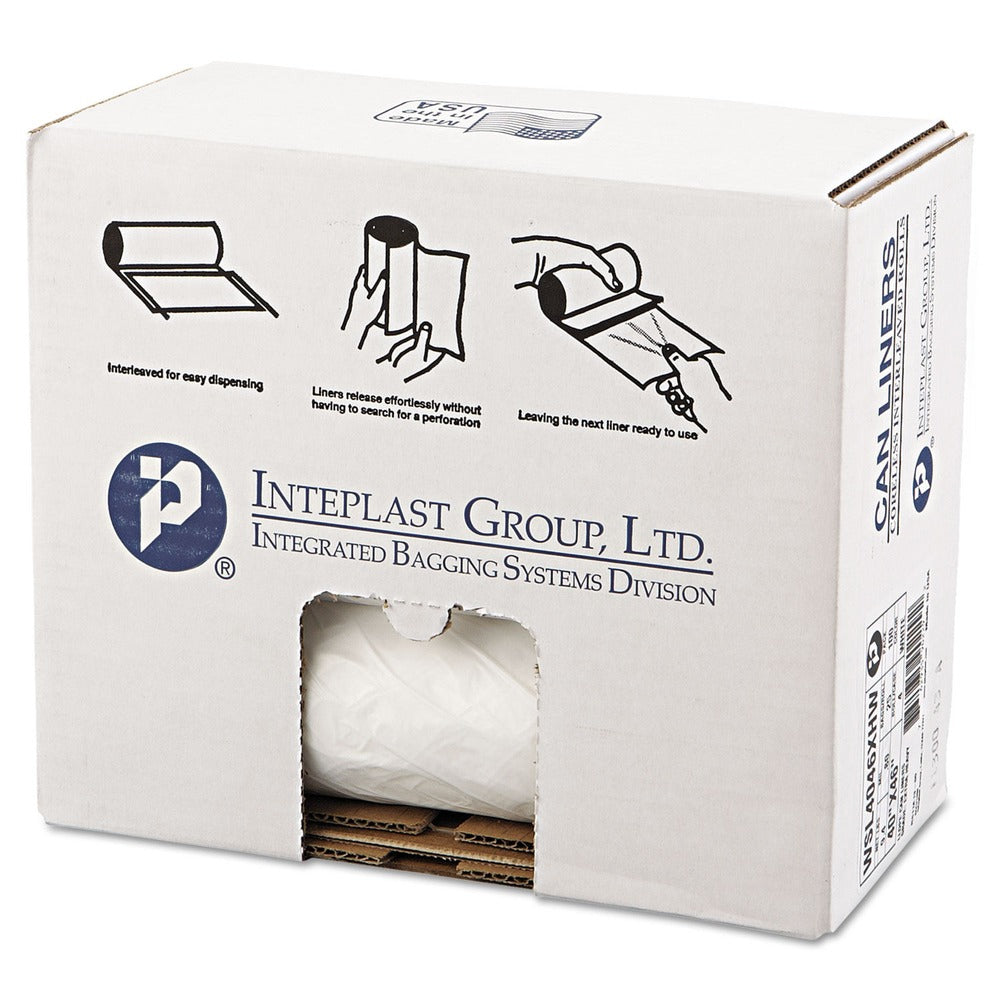 Inteplast Group 45 gal. 0.8 mil 40 in. x 46 in. Low-Density Commercial Can Liners - White (25 Bags/Roll, 4 Rolls/Carton)