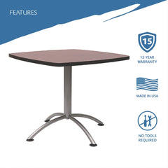 Iceberg 36 in. x 36 in. x 30 in. CafeWorks Square Cafe-Height Table - Walnut/Silver