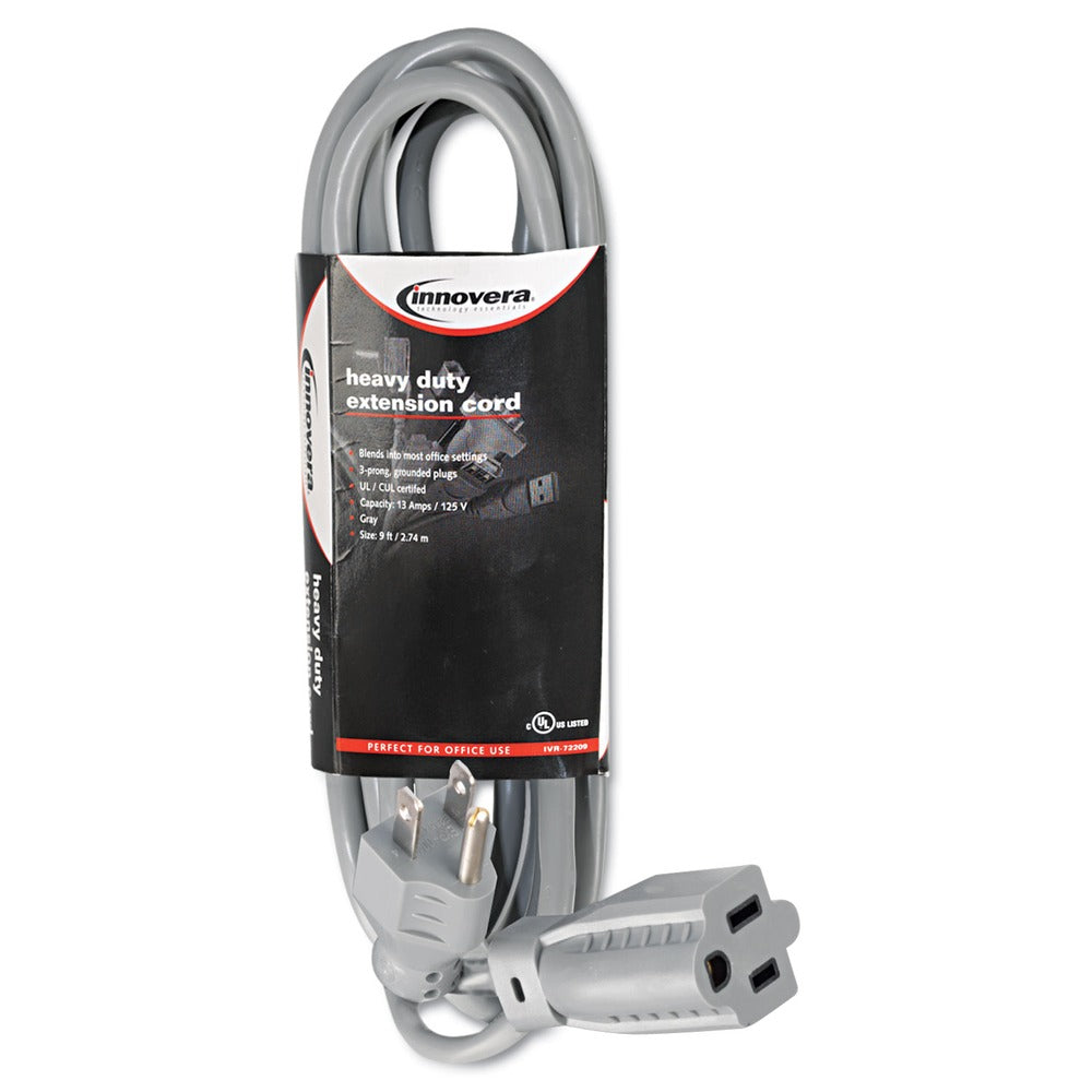 Innovera 13 Amps 9 ft. Heavy-Duty Indoor Extension Cord - Gray
