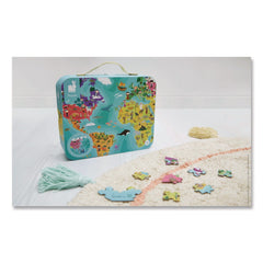 Janod Ages 7 Years and Up Round Double-Sided Planet Suitcase Cardboard Puzzle - Blue