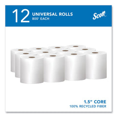 Scott 01052 8 in. x 800 ft. 1.5 in. Core 1-Ply Essential 100% Recycled Fiber Hard Roll Towel - White (12 Rolls/Carton)
