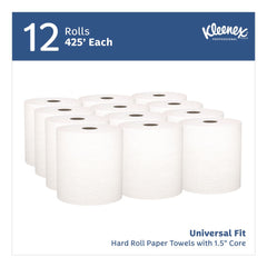 Kleenex 01080 8 in. x 425 ft. 1.5 in. Core 1-Ply Hard Roll Paper Towels - White (12 Rolls/Carton)