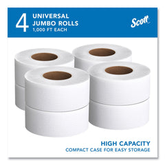 Scott 3.55 in. x 1000 ft. 2-Ply Essential JRT Jumbo Roll Septic Safe Tissue - White (4 Rolls/Carton)