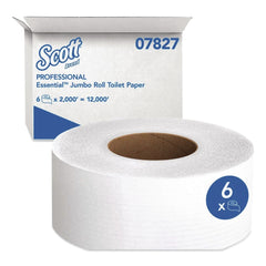 Scott 07827 Essential 3.55 in. x 2000 ft. 2-Ply Septic Safe JRT Extra Long Bathroom Tissue - White (6 Rolls/Carton)