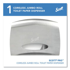 Scott 14.38 in. x 6 x 9.75 in. EZ Load Pro Coreless Jumbo Roll Tissue Dispenser - Stainless Steel