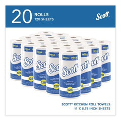 Scott 41482 1-Ply 11 in. x 8.75 in. Kitchen Roll Towels - White (128/Roll 20 Rolls/Carton)