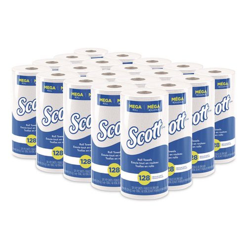 Scott 41482 1-Ply 11 in. x 8.75 in. Kitchen Roll Towels - White (128/Roll 20 Rolls/Carton)