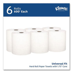 Kleenex 50606 8 in. x 600 ft. Hard Roll Paper Towels with Premium Absorbency Pockets - White (6 Rolls/Carton)