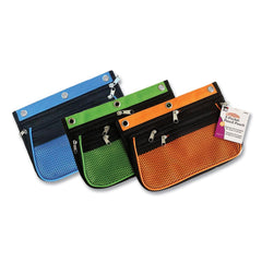 Charles Leonard 10.25 in. x 7.5 in. Three-Pocket Binder-Insertable Expandable Pencil Pouch - Assorted (3/Pack)