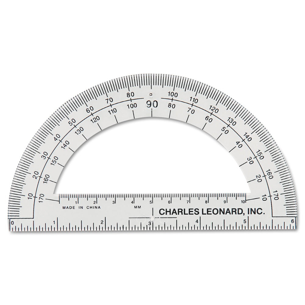 Charles Leonard 6 in. Ruler Edge Plastic Open Center Protractor - Clear