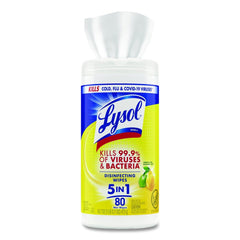 LYSOL Brand 7 in. x 7.25 in. 1-Ply Disinfecting Wipes - Lemon and Lime Blossom, White (80 Wipes/Canister)