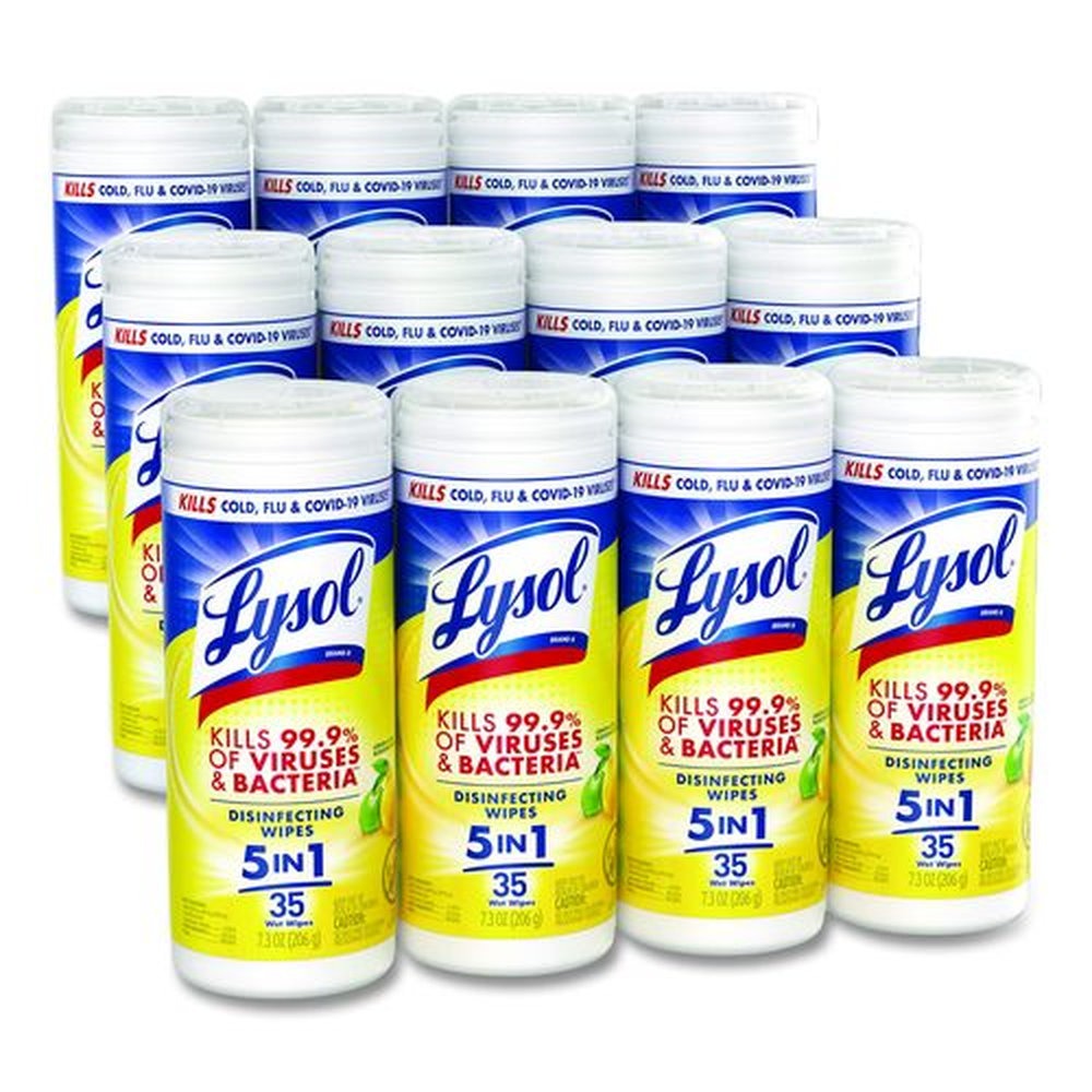 LYSOL Brand 7 in. x 7.25 in. 1-Ply Disinfecting Wipes - Lemon and Lime Blossom, White (35 Wipes/Canister, 12 Canisters/Carton)