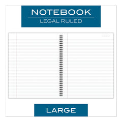 Cambridge (80) 11 in. x 8.5 in. Sheets 1-Subject Wide/Legal Rule Wirebound Business Notebook - Black Linen Cover