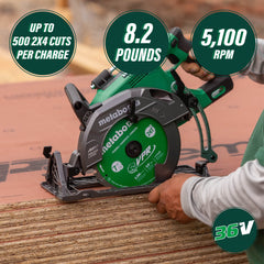 Metabo HPT C3607DWAQ4M MultiVolt 36V Brushless Lithium-Ion 7-1/4 in. Cordless Rear Handle Circular Saw (Tool Only)