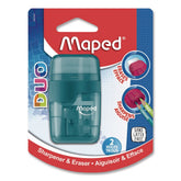 Maped Helix DUO 2-Hole Canister Pencil Sharpener/Eraser Combo, 3.74 x 1.08 x 4.92, Randomly Assorted Colors
