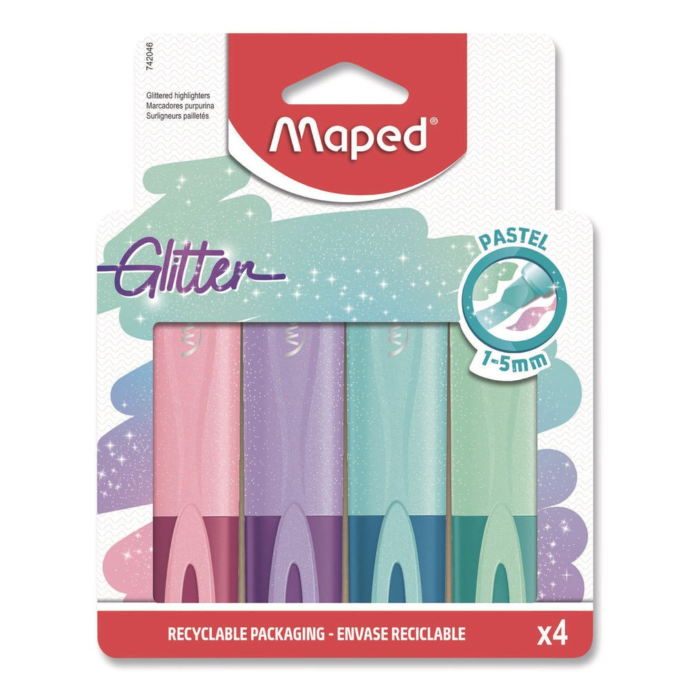 Maped Helix Fluo Peps Pastel Glitter Chisel Tip Highlighter - Assorted Ink/Assorted Barrel (4/Pack)