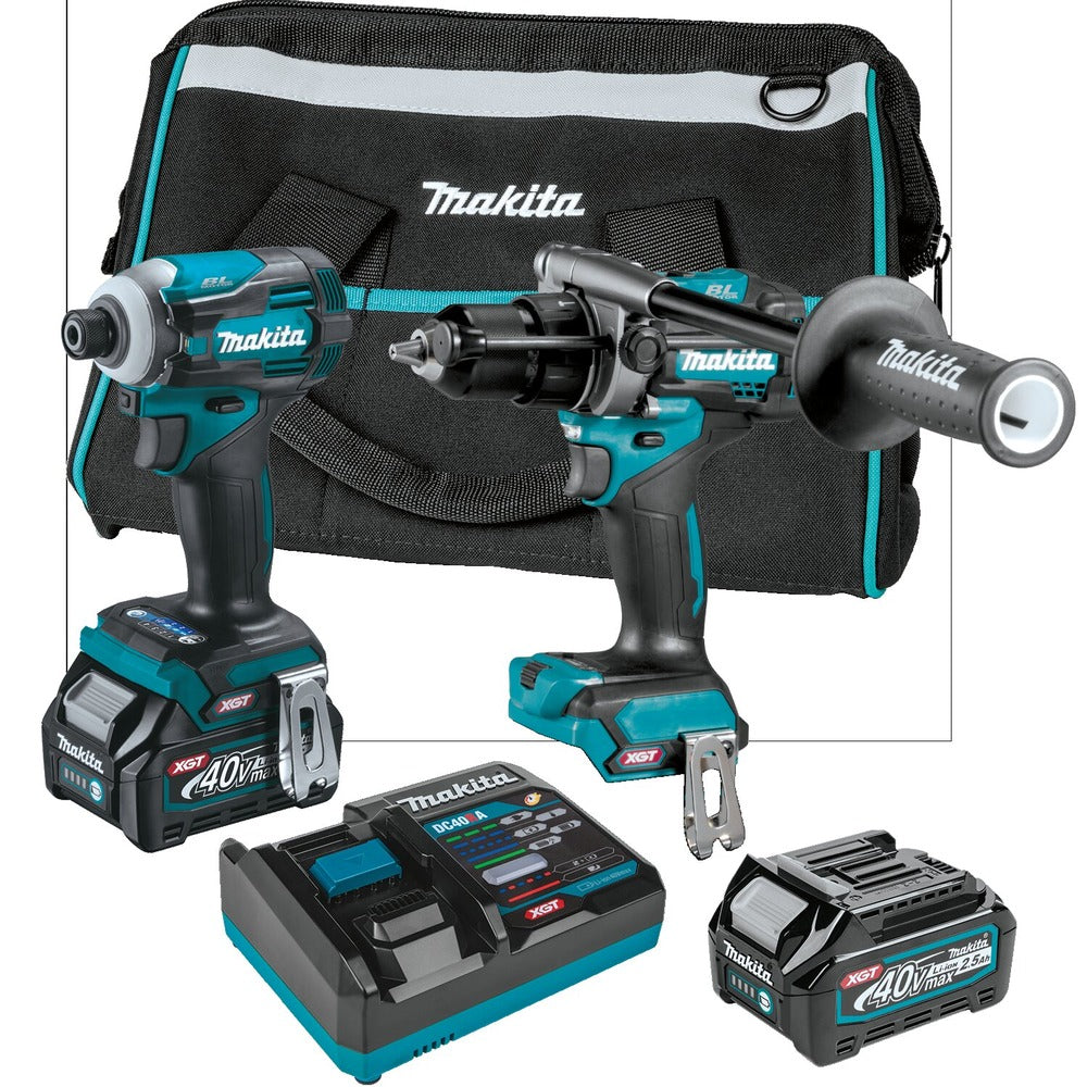 Factory Reconditioned Makita 40V MAX XGT Brushless Lithium-Ion 1/2 in. Cordless Hammer Drill Driver and 4-Speed Impact Driver Combo Kit (2.5 Ah)