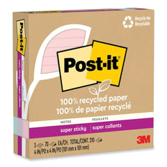 Post-it Notes Super Sticky 4 in. x 4 in. Wanderlust Pastels 70 Sheets Ruled 100% Recycled Paper Super Sticky Notes (3/Pack)