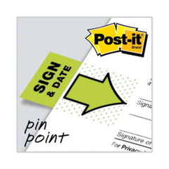 Post-it Flags 1 in. "Sign and Date" Arrow Message Page Flags - Green (50-Flags/Dispenser, 2-Dispensers/Pack)