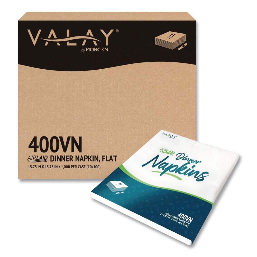 Morcon Paper 15.75 in. x 15.75 in. 1-Ply Valay Airlaid Flat Dinner Napkin - White (1000/Carton)