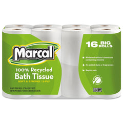 Marcal 100% Recycled 2 Ply Septic Safe Bath Tissue - White (96/Carton)