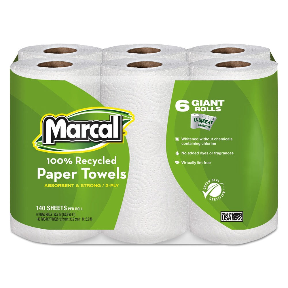 Marcal 6181 2 Ply 5-1/2 in. x 11 in. 100% Premium Recycled Kitchen Roll Towels (24/Carton)