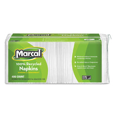 Marcal 6506 1-Ply 11.4 in. x 12.5 in. 100% Recycled Lunch Napkins - White (400/Pack)