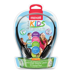 Maxell Kids Safe 4 ft. Cord Headphones with Inline Microphone - Black with Interchangeable Pink/Blue/Silver Caps