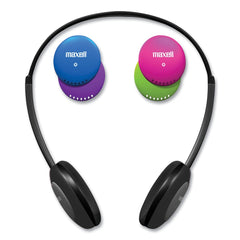 Maxell Kids Safe 4 ft. Cord Headphones with Inline Microphone - Black with Interchangeable Pink/Blue/Silver Caps