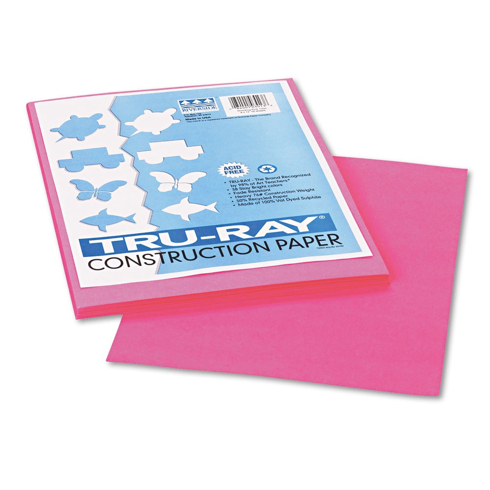 Pacon Tru-Ray 9 in. x 12 in. Construction Paper with 76 lb. Text Weight - Shocking Pink (50/Pack)