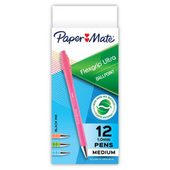 Paper Mate 1 mm Medium FlexGrip Ultra Recycled Retractable Ballpoint Pen - Black Ink, Assorted Barrels (1-Dozen)