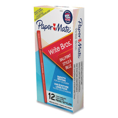 Paper Mate 1 mm Write Bros. Medium Ballpoint Stick Pen - Red Ink/Red Barrel (1-Dozen)