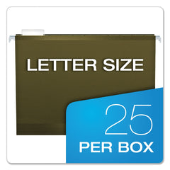 Pendaflex 1 in. Extra Capacity 1/5-Cut Tabs Reinforced Hanging Letter File Folders with Box Bottom - Green (25/Box)